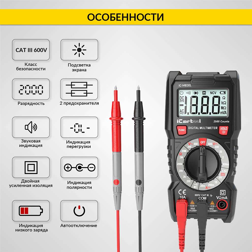Мультиметр цифровой iCartool IC-M830L купить в Москва