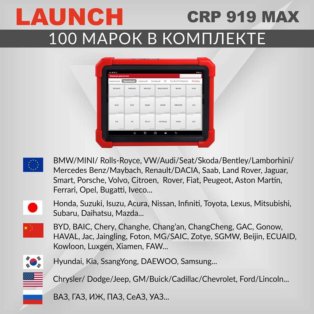 Диагностический мультимарочный сканер Launch CRP919 MAX LNC-190